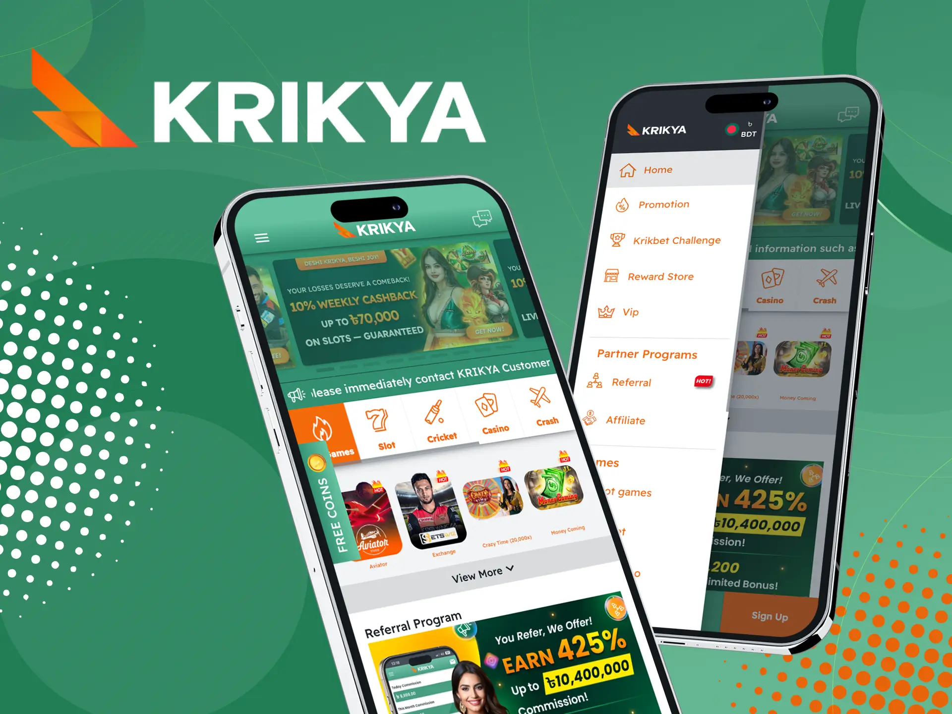 Play Krikya online casino in the app on your phone.